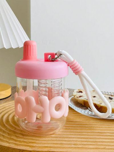 1pc Glass Cup For Girls, New Design, Perfect For Water, Coffee, Milk, Juice, Bubble Tea With Fairy Straw