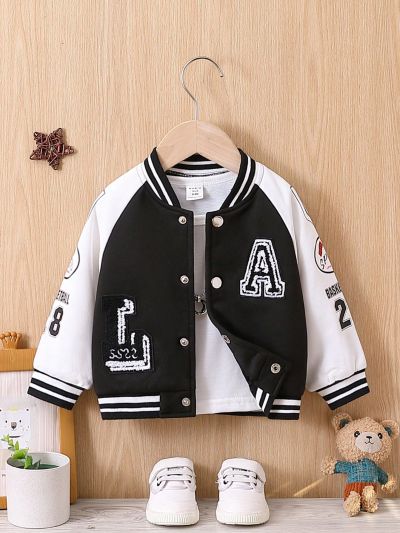 Baby Girls' Letter Embroidered Patch Raglan Sleeve Baseball Jacket