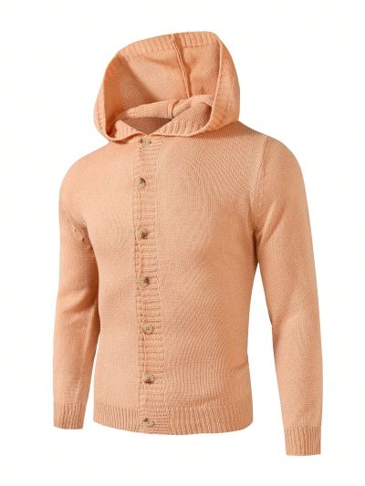 Men's Solid Color Knitted Casual Hooded Cardigan