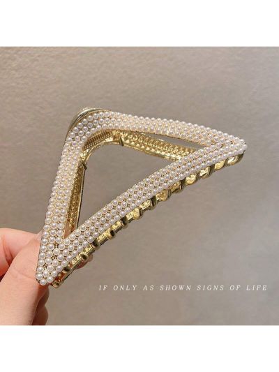 High-end Pearl Hair Claw Clip, Large Size Shark Style Hair Clip For Women's Autumn And Winter Headwear