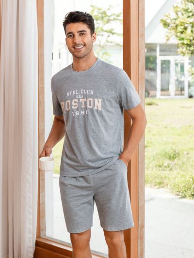 Men Letter Graphic PJ Set
