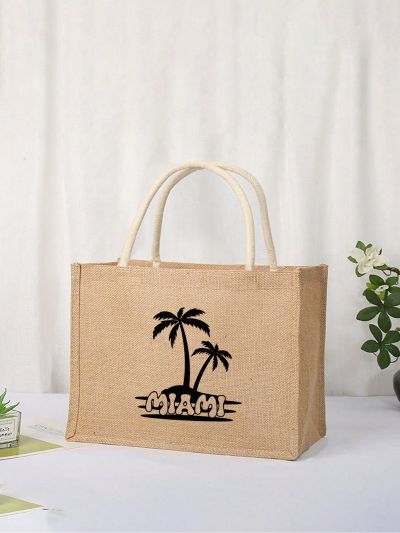 Lis Rafailedes Vacation Leisure Palm Tree & Miami Print Tote Bag