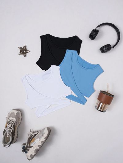 Girls' Sporty Tank Top For Outdoor Sporting In Three-color Combinations; Elastic, Skin-friendly, Comfortable Fit, Perfect For Aerobic Exercise, Fitness Training, Running, Casual Wear. Breathable & Sweat-absorbent.