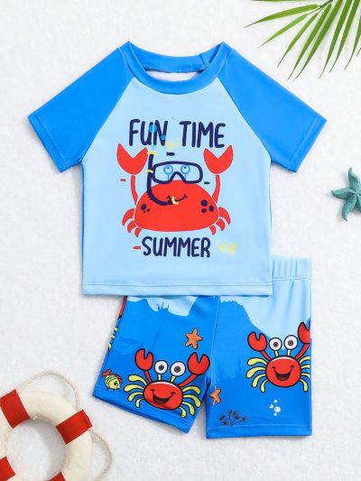 Baby Boys' Color Block Crab & Letter Print Separated Swimwear Set