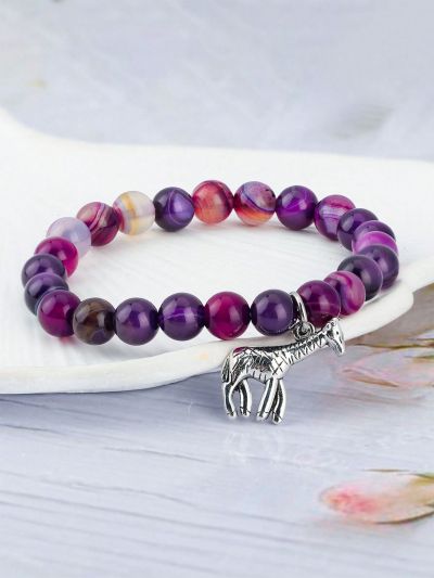 1pc Giraffe Diy Jewelry Pendant Elastic Beaded Bracelet Unisex Daily Wristband
