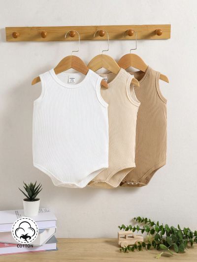 SHEIN 3pcs Baby Boys' Casual Simple Home/Daily/All-Match Comfortable Vest Romper For Spring/Summer