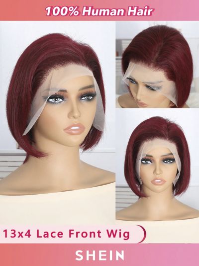 Pixie Cut Human hair wig 99j Burgundy color Short Bob Wig Human Hair 13x4 Lace Frontal Wig Top Quality Bob Wig For Women