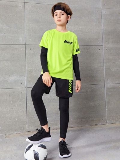 SHEIN Tween Boy Fit Casual Round Neck T-Shirt Pants Sportswear Two-Piece Set