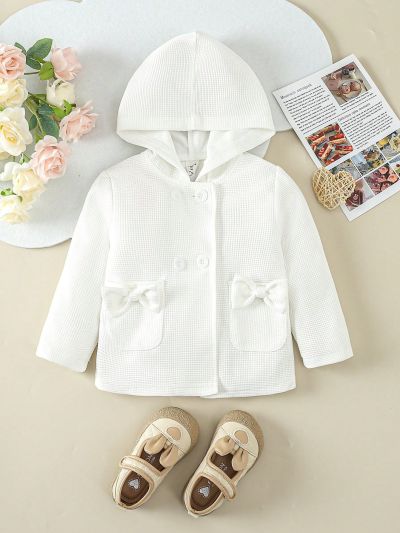 Baby Girls' Simple Comfortable Elegant Hooded Waffle Grid Coat For Autumn And Winter