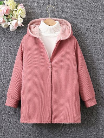 SHEIN Kids Nujoom Girls' Long Sleeve Fleece Lined Warm Long Coat In Pink (for Big Kids)