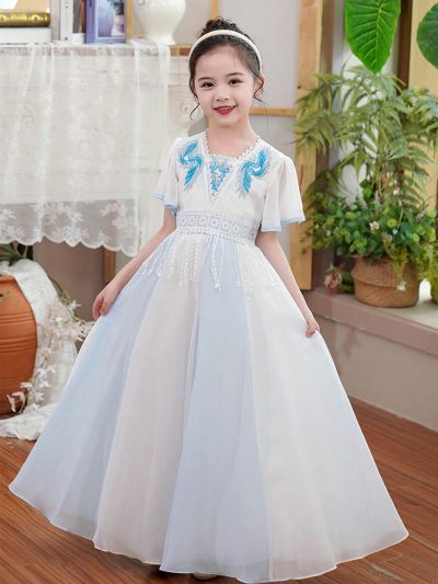 Teen Girls' Hanfu Style Lotus Leaf Short Sleeve Dress