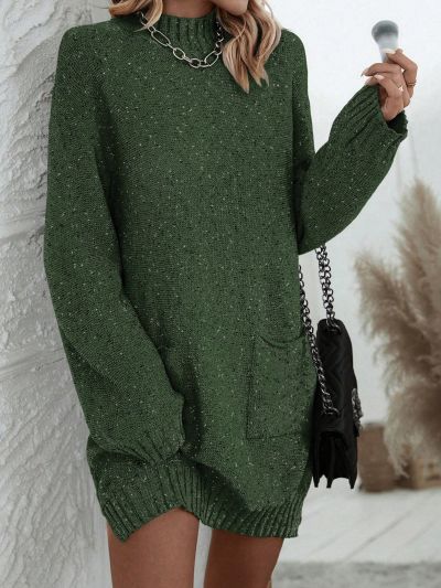 SHEIN Essnce Mock Neck Dual Pocket Drop Shoulder Sweater Dress