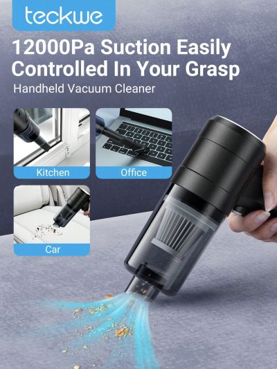 Teckwe Car Vacuum Cleaner,Wireless Handheld Household Car Vacuum Cleaner,Mini Dust Blower For Home & Auto,Strong Suction & Rechargeable 12000Pa
