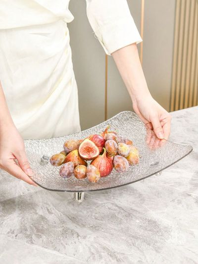 Reusable White Veggie Tray, Non-disposable Snack Serving Platter With Silver Plated Stand, Perfect For Party, Appetizers, Vegetable Cutting, Fruit, Dried Fruit & Snack Storage, Potato & Dip Tray
