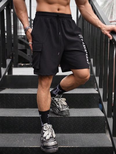 Street Sport Men's Alphabet Printed Cargo Style Sports Shorts With Pockets