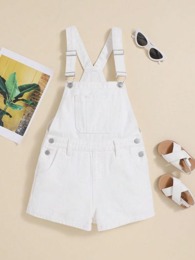 SHEIN Teen Girl Patched Pocket Denim Overall Romper