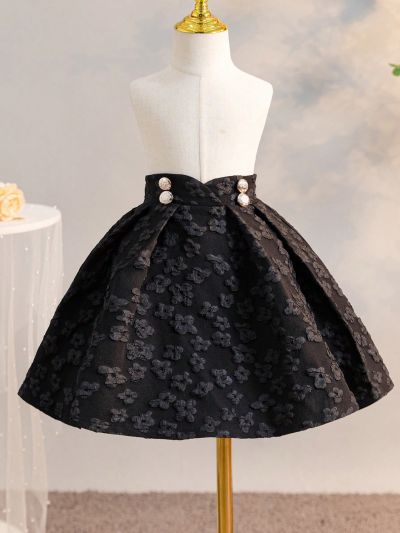 SHEIN Kids Nujoom Girls' Casual Fitted High Waisted Skirt With Double Row Metal Button Decoration