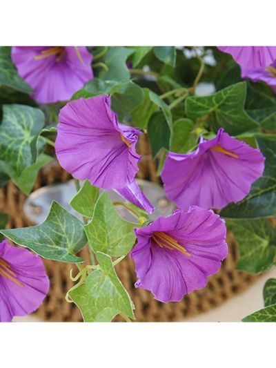 Artificial Flowers 2 Pcs Set, Vines Simulation Morning Glory Hanging Fake Green Plant for Home Garden Fence Stairway Outdoor Wedding Hanging Baskets Decor Yellow