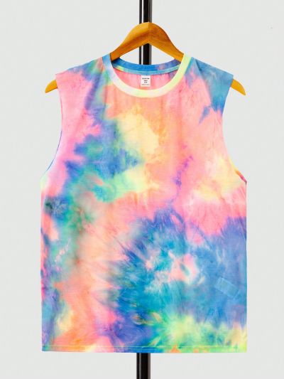 SHEIN Male Teenagers Casual And Comfortable Colorful Tie-Dye Loose Sleeveless Vest Top