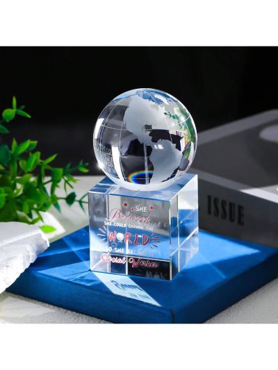 Social Worker Gifts for Women Crystal Keepsake Office Decor Paperweight with Glass World, Thank You School Social Worker Gift, Appreciation & Birthday Gifts Ideas for Social Worker