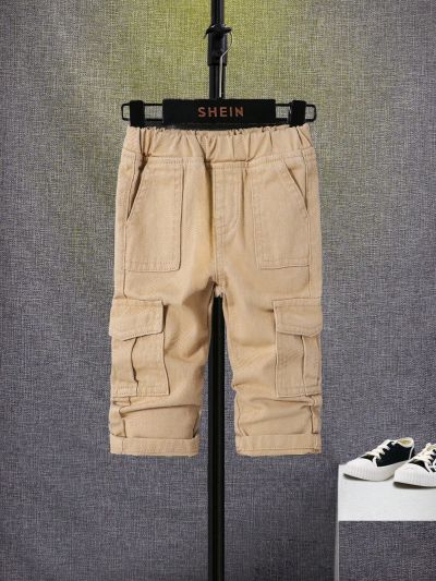 SHEIN Baby Boy Flap Pocket Side Cargo Jeans,Cool And Versatile, Perfect For Daily Wear In Spring And Summer