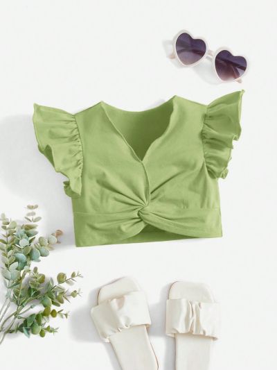 SHEIN Baby Girl Twist Front Ruffle Trim Top