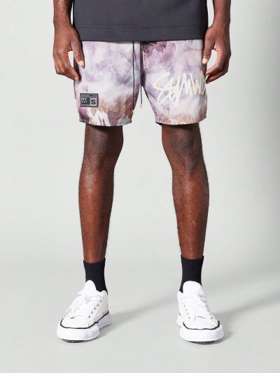 SUMWON Printed Colorblock Mesh Shorts With Front Print