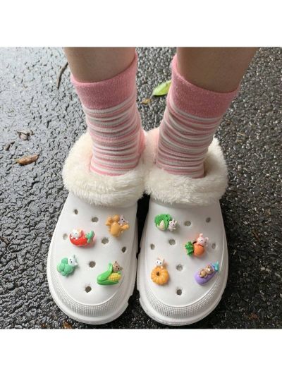 8pcs Cartoon Animal & Vegetable & Kawaii Cream Shoe Charms In Multiple Colors For Diy Shoes