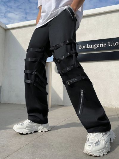 Manfinity EMRG Loose Fit Men's Pants With Chain Decoration And Slanted Pockets