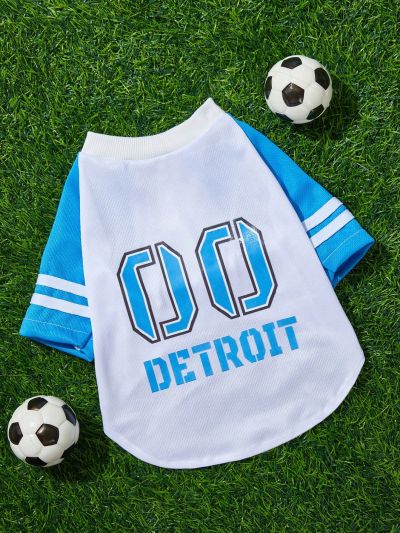 PETSIN Pet Sports Jersey, Detroit Number Print, Bird's Eye Fabric, Cat & Dog Universal T-Shirt