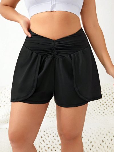 SHEIN Golf Casual Plus Size Solid Color Pleated Waist Sports Skort