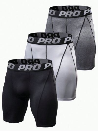 Running Men'S 3pcs Contrast Binding Letter Print Sports Shorts