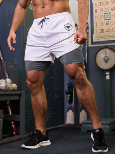 Fitness Men'S Side Striped Pocket Two-In-One Sports Shorts