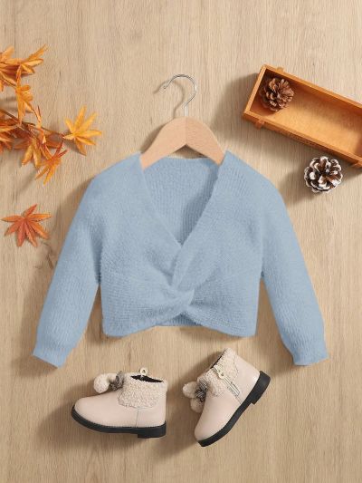 SHEIN Baby Girls' Long Sleeve V Neck Cute Sweater