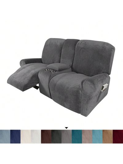 2 Seater Recline Chair Sofa Cover Velvet Stretch Recliner Loveseat Sofa Cover with Center Console Sofa Slipcover