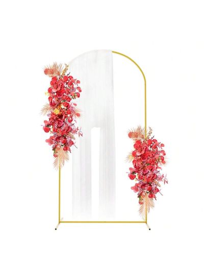 7.2x4FT Metal Gold Wedding Arch Backdrop Stand Balloon Arched Frame for Ceremony Birthday Party Graduation Bridal Baby Shower Anniversary Background Decoration
