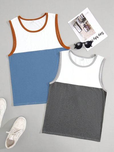 SHEIN Male Teenagers Two-Piece Casual And Comfortable Patchwork Contrasting Color Vest