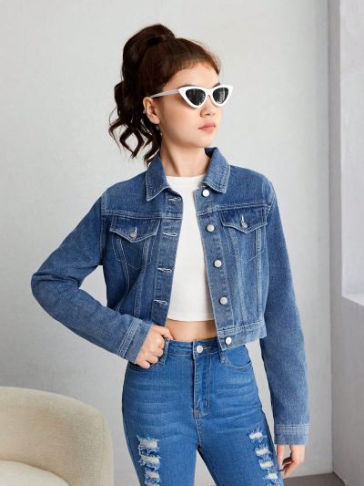 SHEIN Teen Girls' Denim Jacket