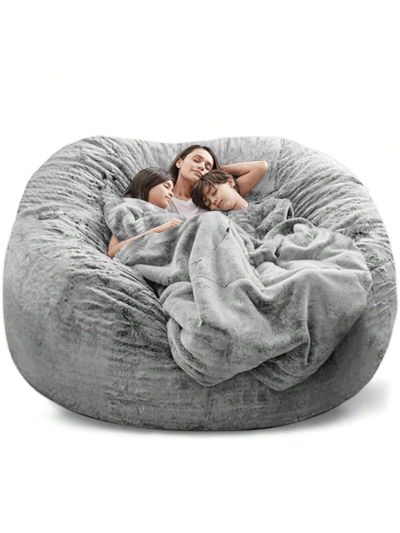 Breathable and Comfortable Bean Bag Chair Dropshiping Fur Soft Bean Bag Sofa Cover,Living Room Furniture Party Leisure Giant Big Round Soft Fluffy Faux Cushion Bed (No Filler) (Color : Gray)