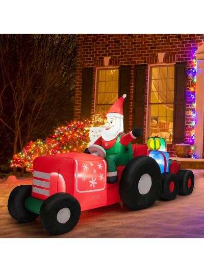 Gymax 9FT Long Inflatable Christmas Decor Santa Claus Driving Truck w/ LED Lights