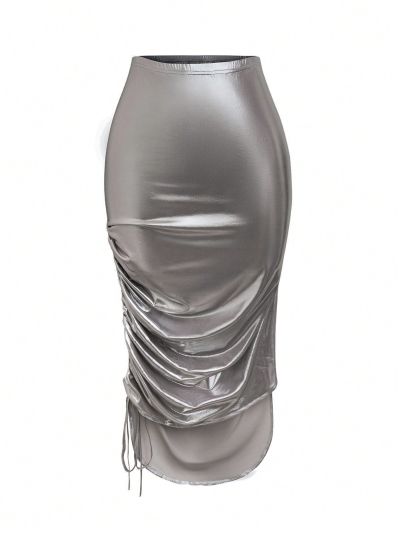 SHEIN BAE Women'S Plus Size Elastic Waist Pleated Skirt