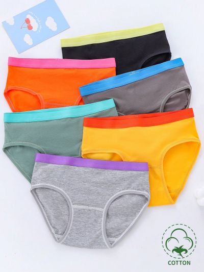 6pcs Tween Color Blocking Waistband Triangle Underpants