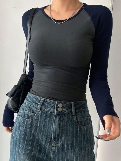 DAZY Women Fashionable Slim Fit Long Sleeve T-Shirt With Raglan Sleeve