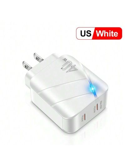 1pc White 40w Type C Quick Charger With 3.0 2pd Ports, Wall Plug Adapter For Samsung Xiaomi Iphone 14 Huawei (us Plug)