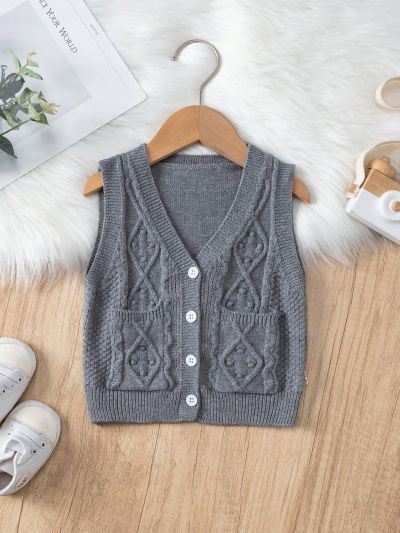 Baby Boys' Button-Front V-Neck Vest Cardigan