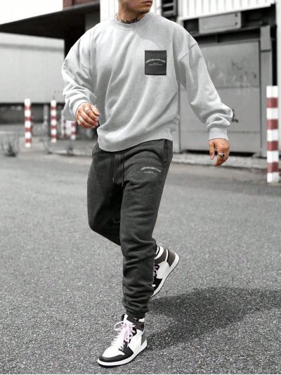 Manfinity Homme Men's Slogan Print Drop Shoulder Hoodie And Pants Set