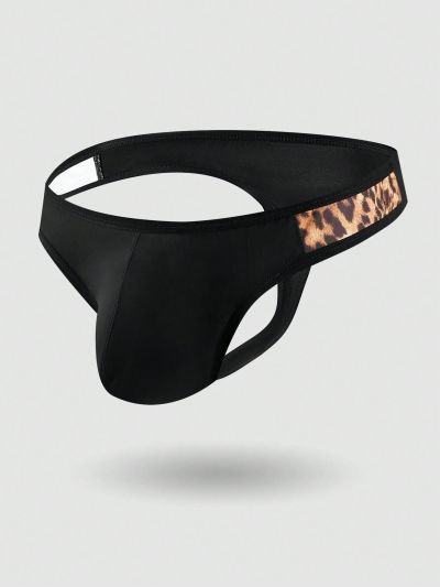 Men's Color Block Leopard Printed Panel Thong