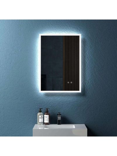 20" Modern Wall Mounted LED Backlit Anti-Fog Rectangular Bathroom Mirror with Temperature Adjustable and Memory Function Touch Switch