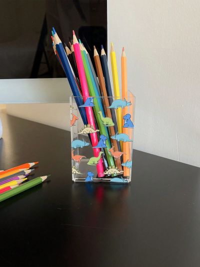 SN Cartoon Dinosaur Print Transparent Pen Holder