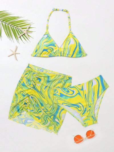 Girls' Marble Print Two-Piece Swimsuit, Youthful